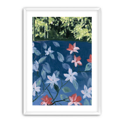 Coral flowers on dark water