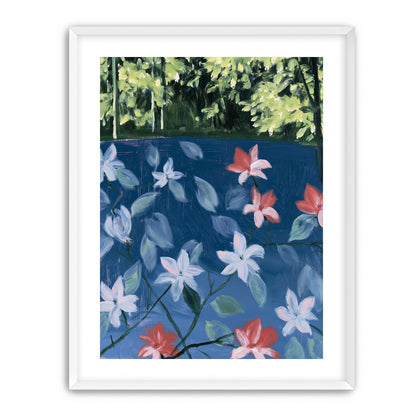 Coral flowers on dark water