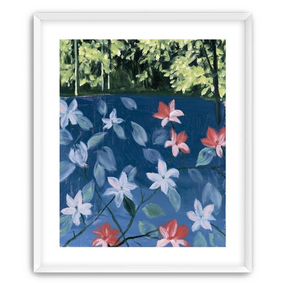 Coral flowers on dark water