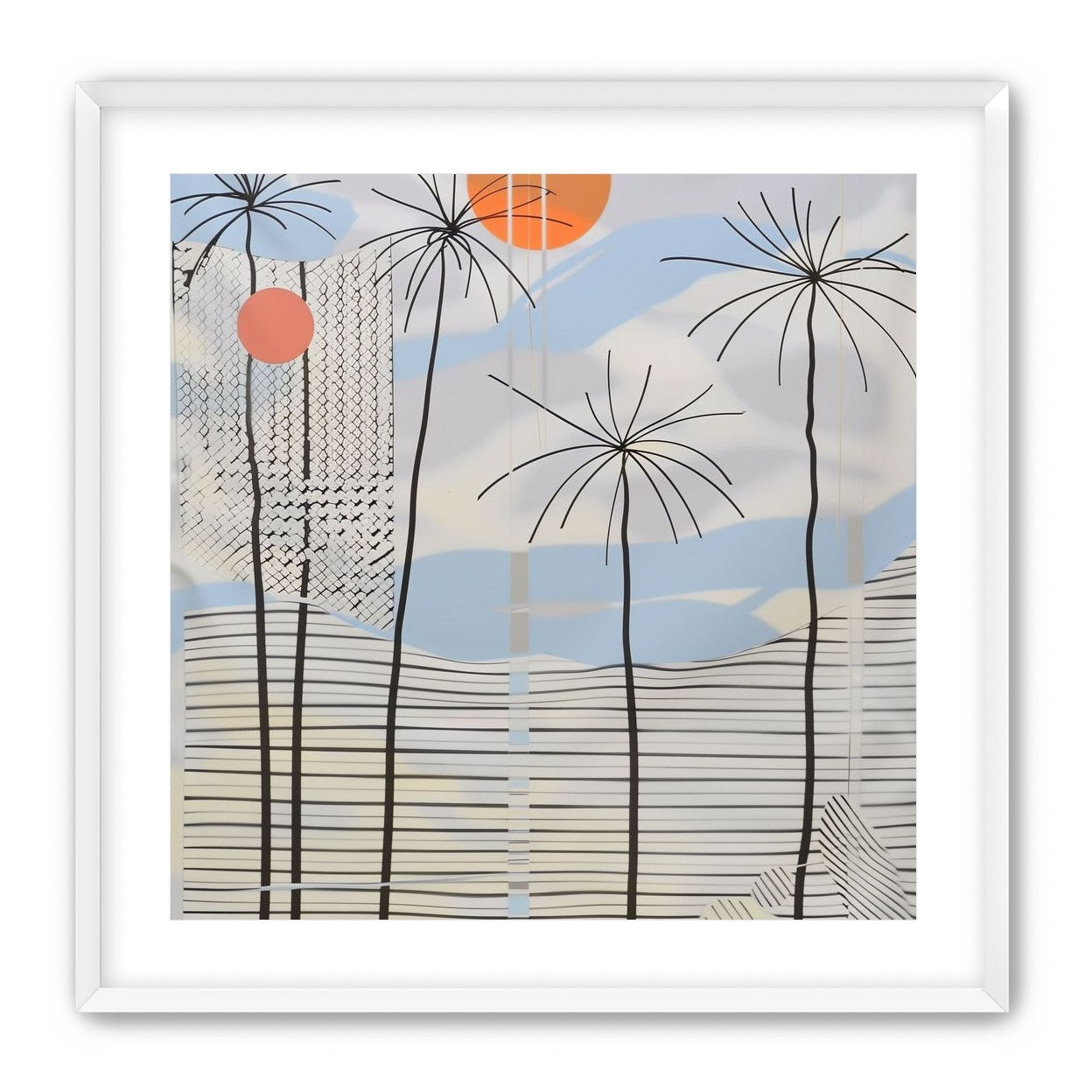 Two suns over striped hills