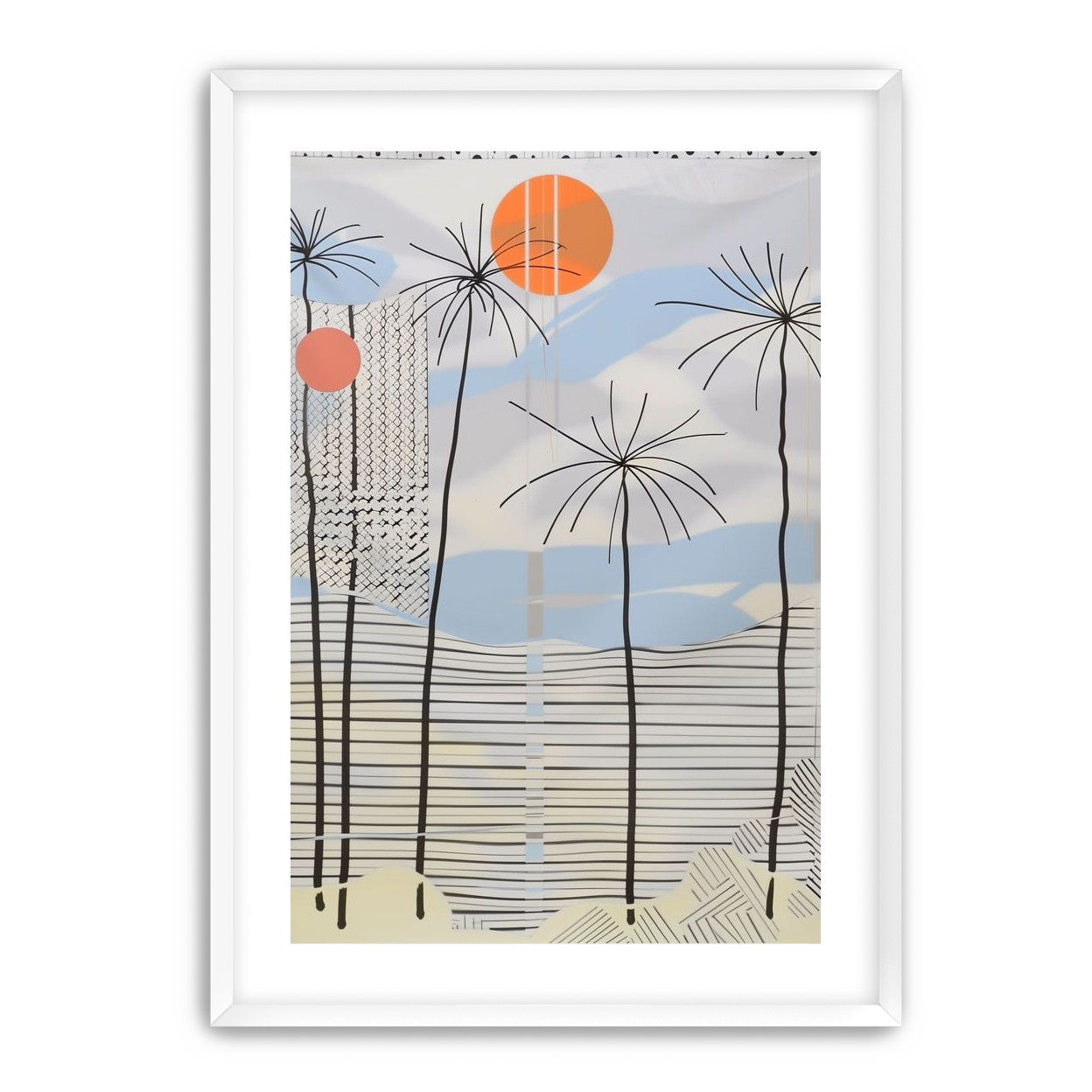 Two suns over striped hills