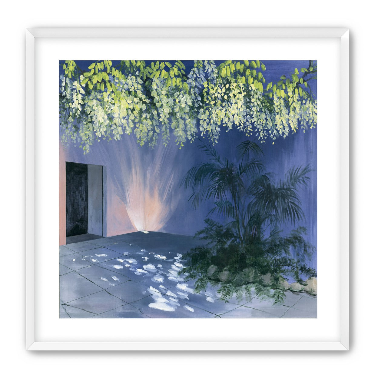 Light beneath hanging blossoms