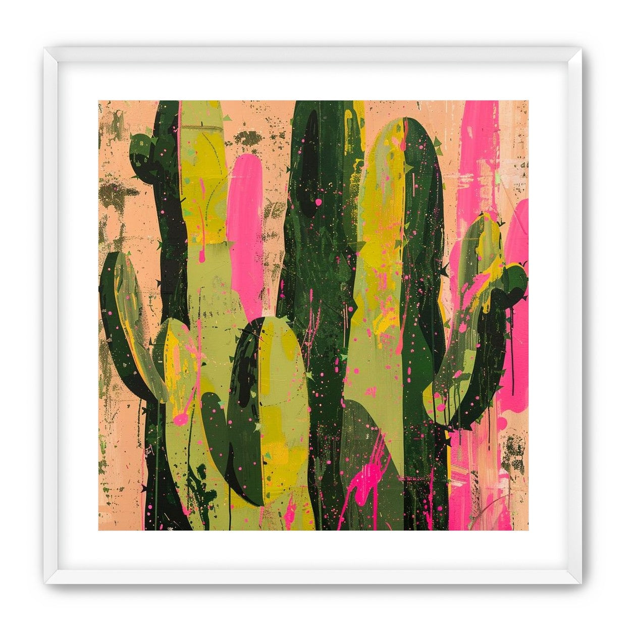 Cacti among pink splatters