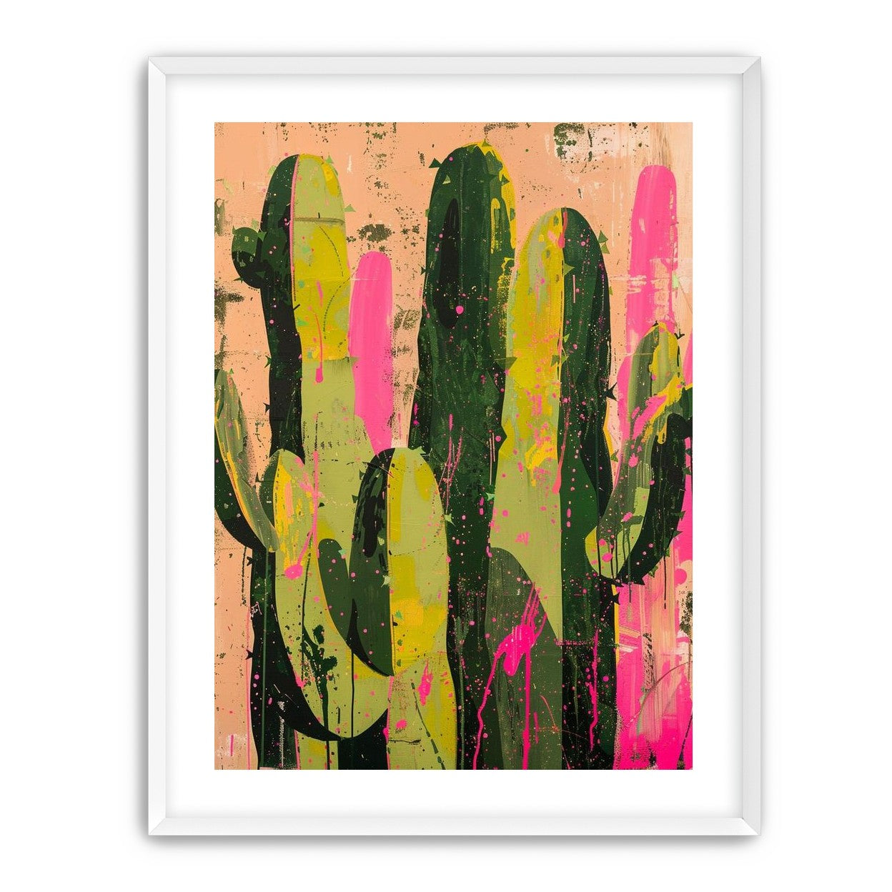 Cacti among pink splatters