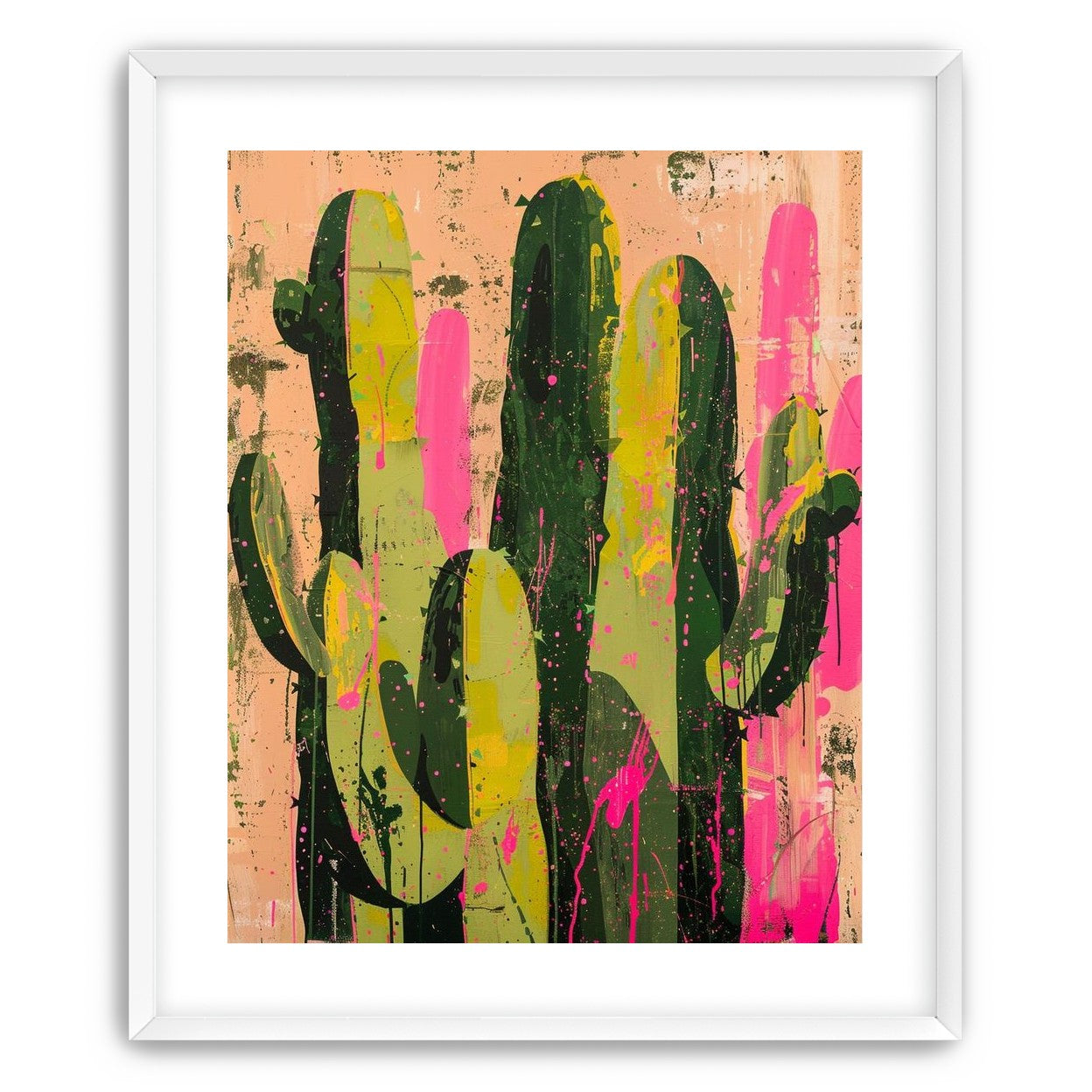 Cacti among pink splatters