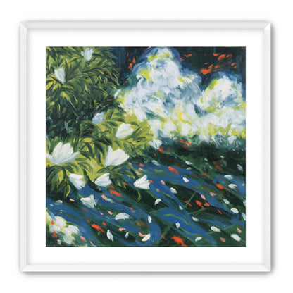 White petals on blue water