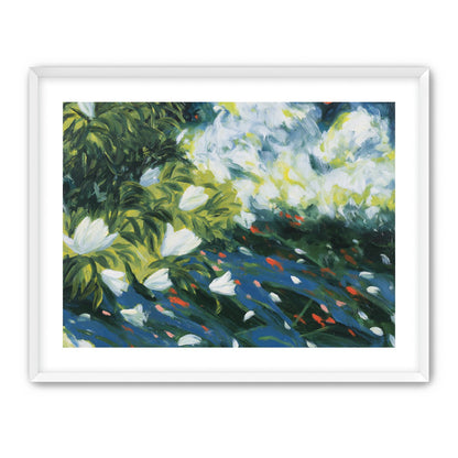 White petals on blue water