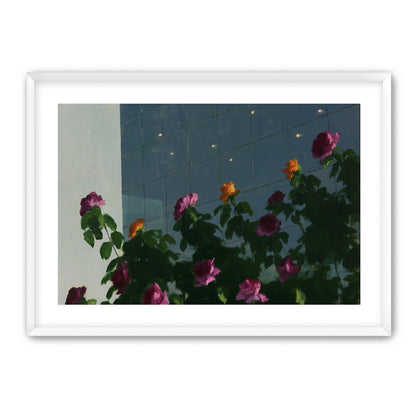 Flowers against the glass tower