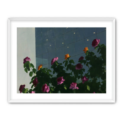 Flowers against the glass tower