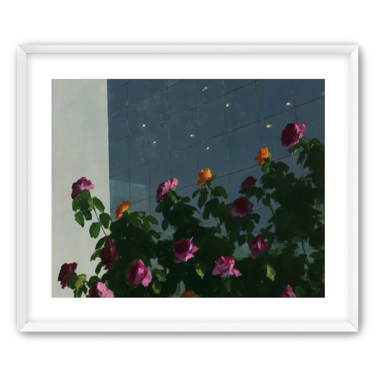 Flowers against the glass tower