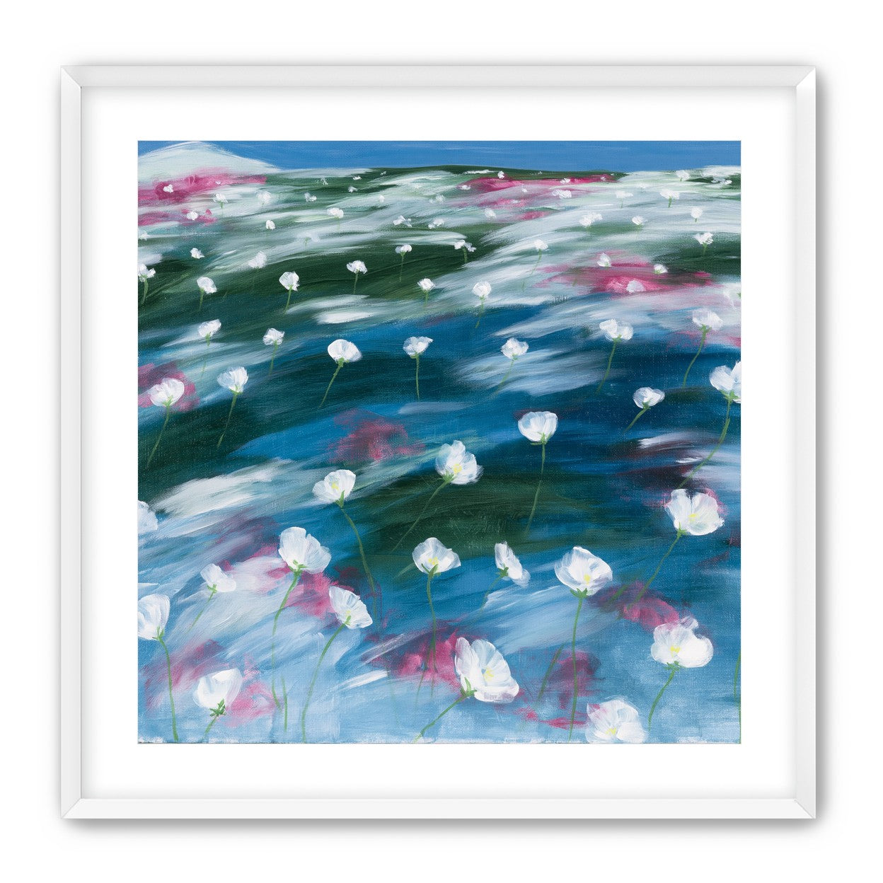 White flowers in windblown hills
