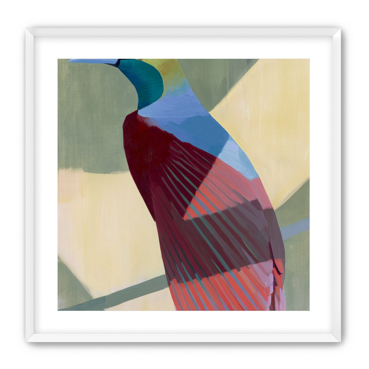 Teal throat on maroon wing