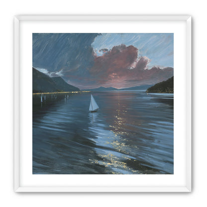 A sailboat beneath storm clouds