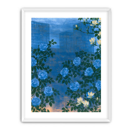 Roses against the blue towers