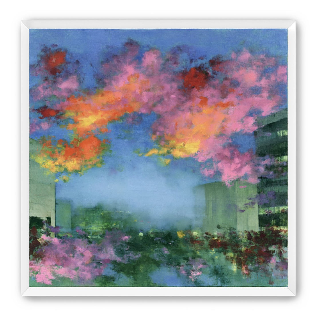 Neon clouds over rooftops