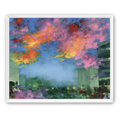 Neon clouds over rooftops