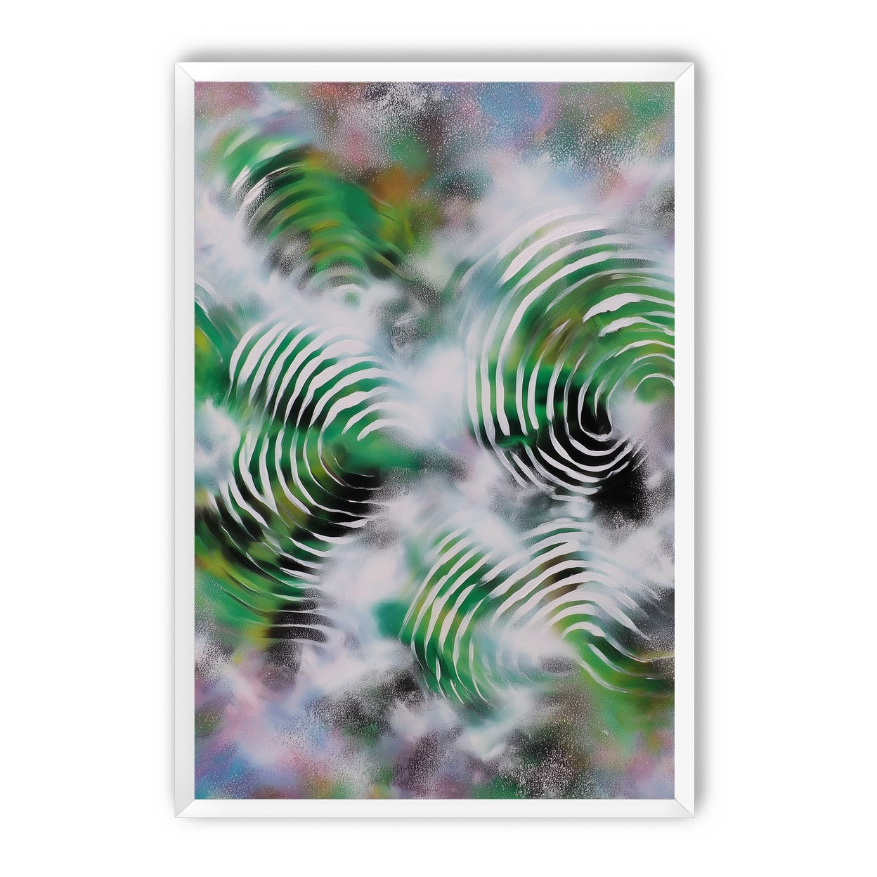 White haze over green spirals