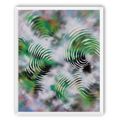 White haze over green spirals
