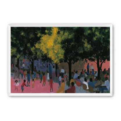 Children playing under trees