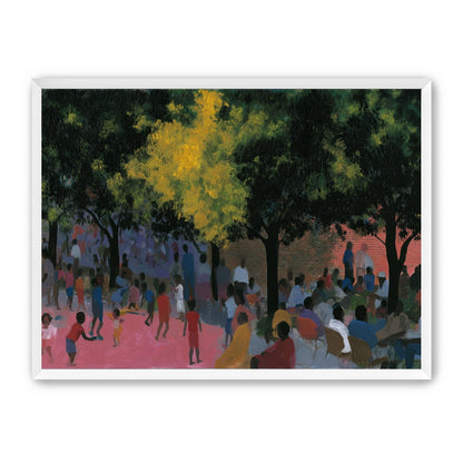 Children playing under trees