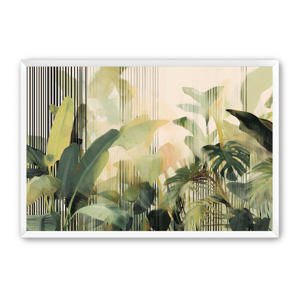 Green leaves in striped light