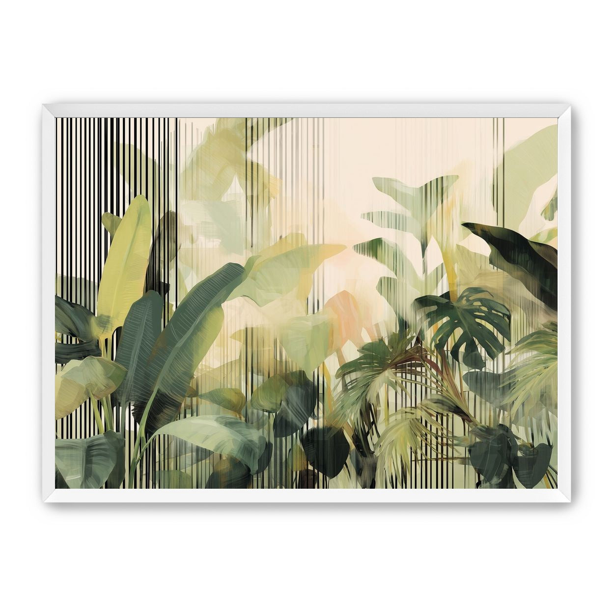 Green leaves in striped light