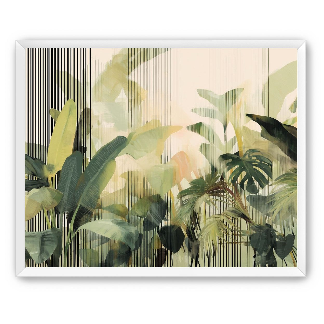 Green leaves in striped light