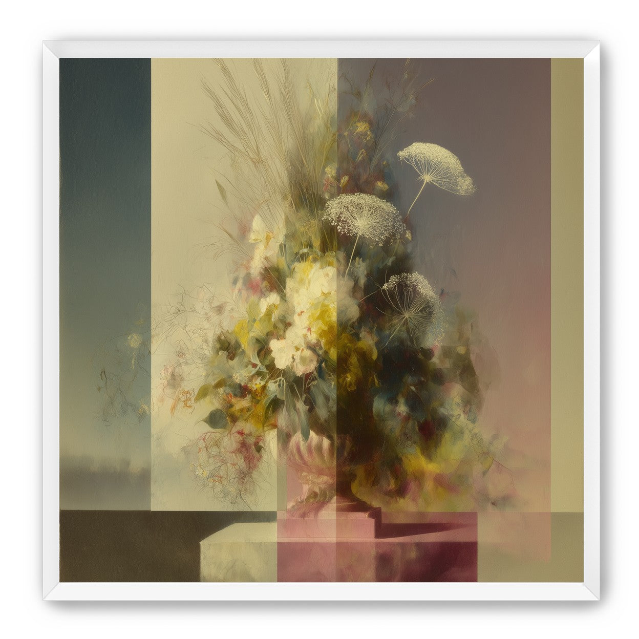 Vase of flowers within panes