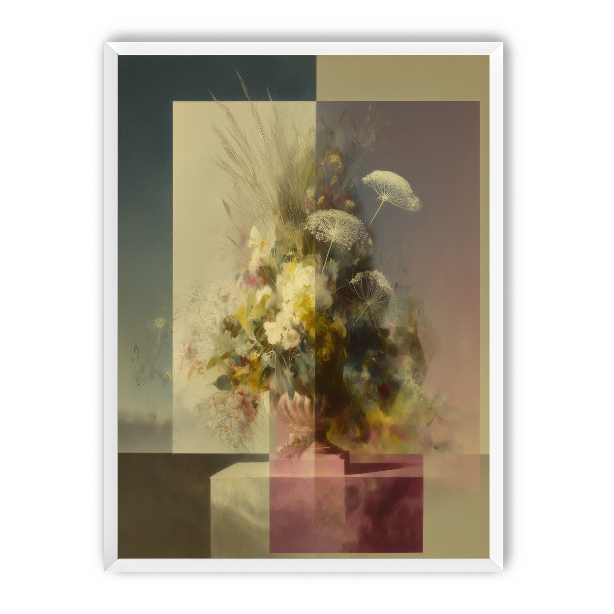 Vase of flowers within panes