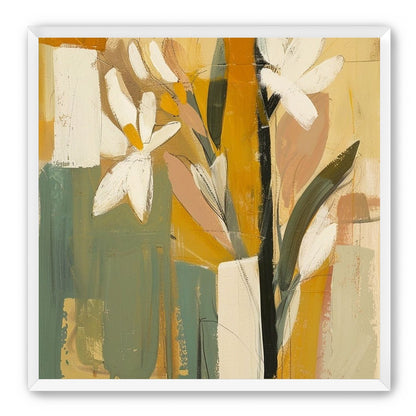 White flowers in ochre blocks