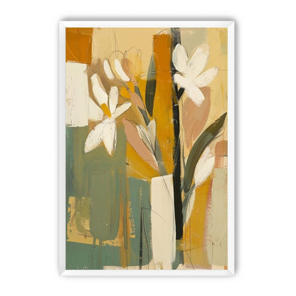 White flowers in ochre blocks