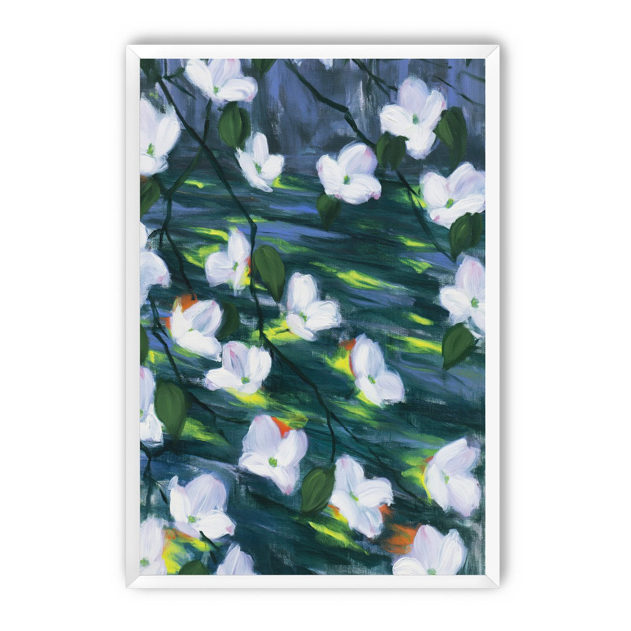 White blossoms on dark water