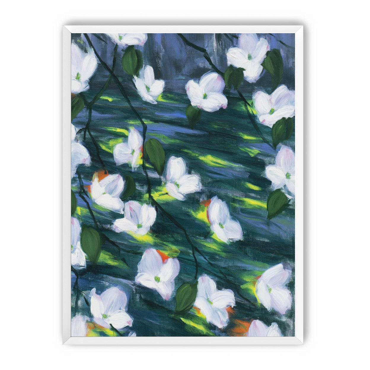 White blossoms on dark water