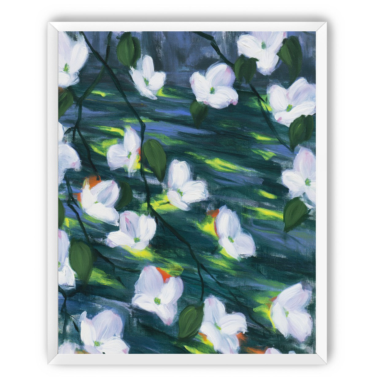 White blossoms on dark water