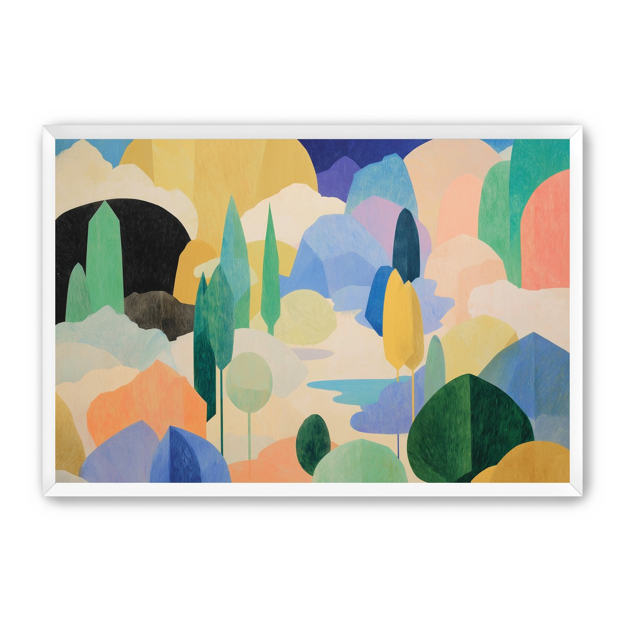 Ponds among pastel hills