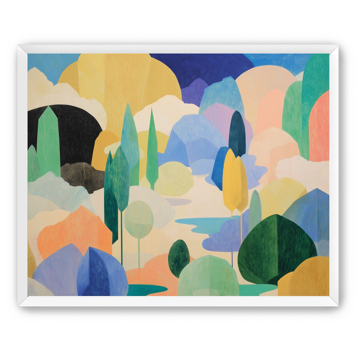 Ponds among pastel hills