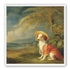 A hatted dog by the sea