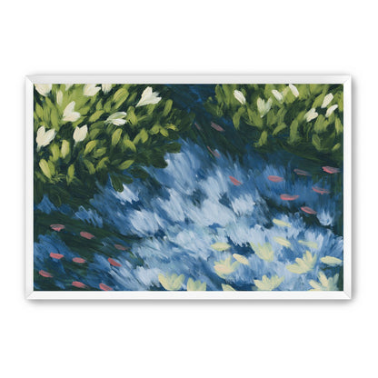 Water lilies over passing fish