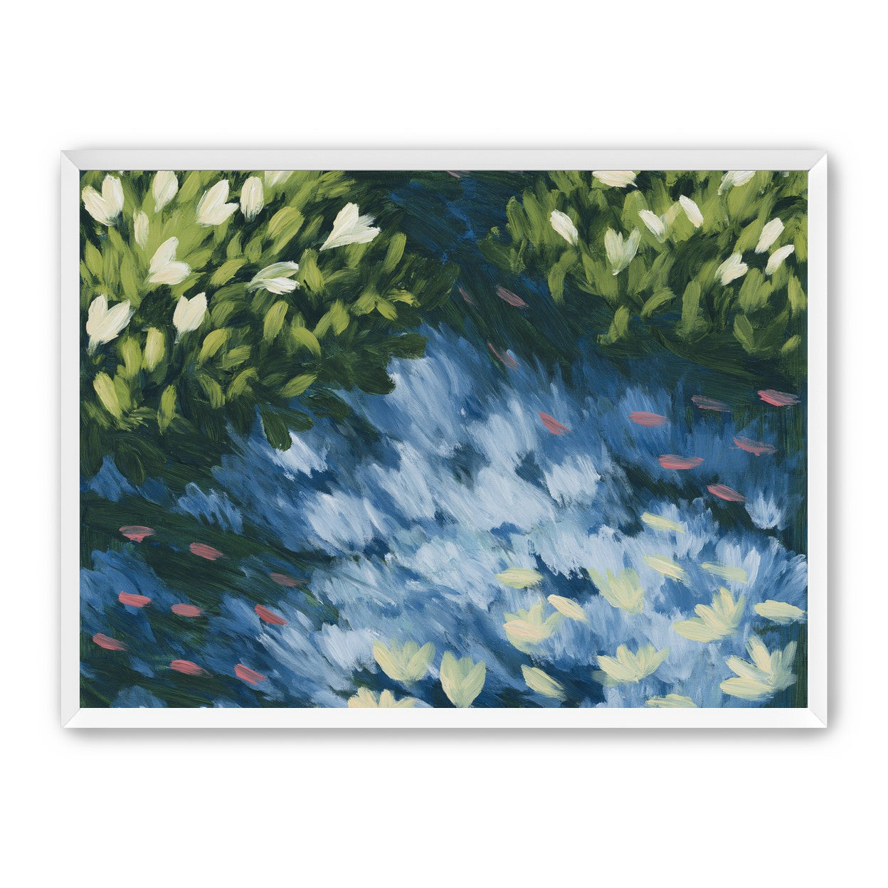 Water lilies over passing fish