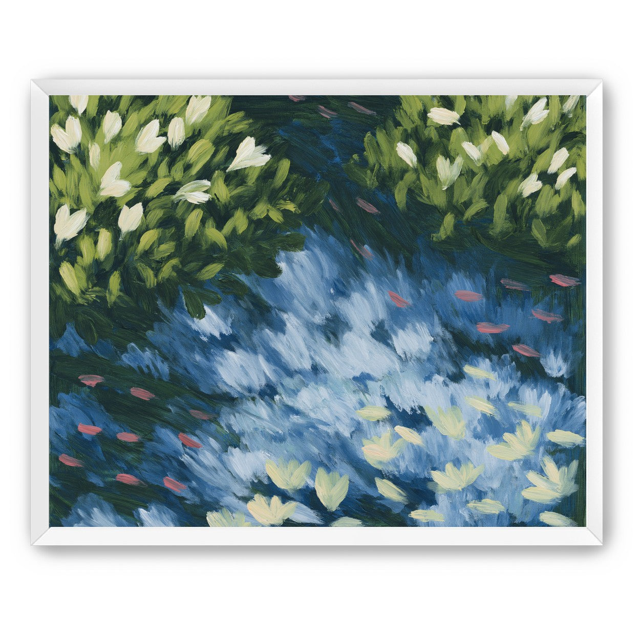 Water lilies over passing fish