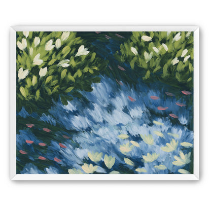 Water lilies over passing fish