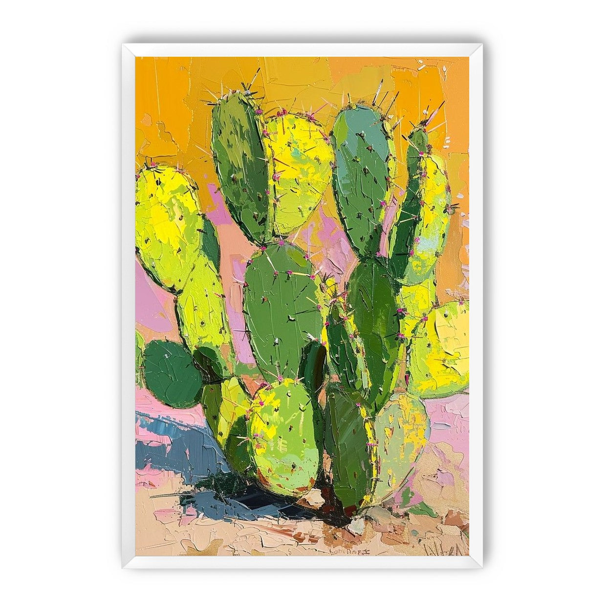Thick paint on cactus pads