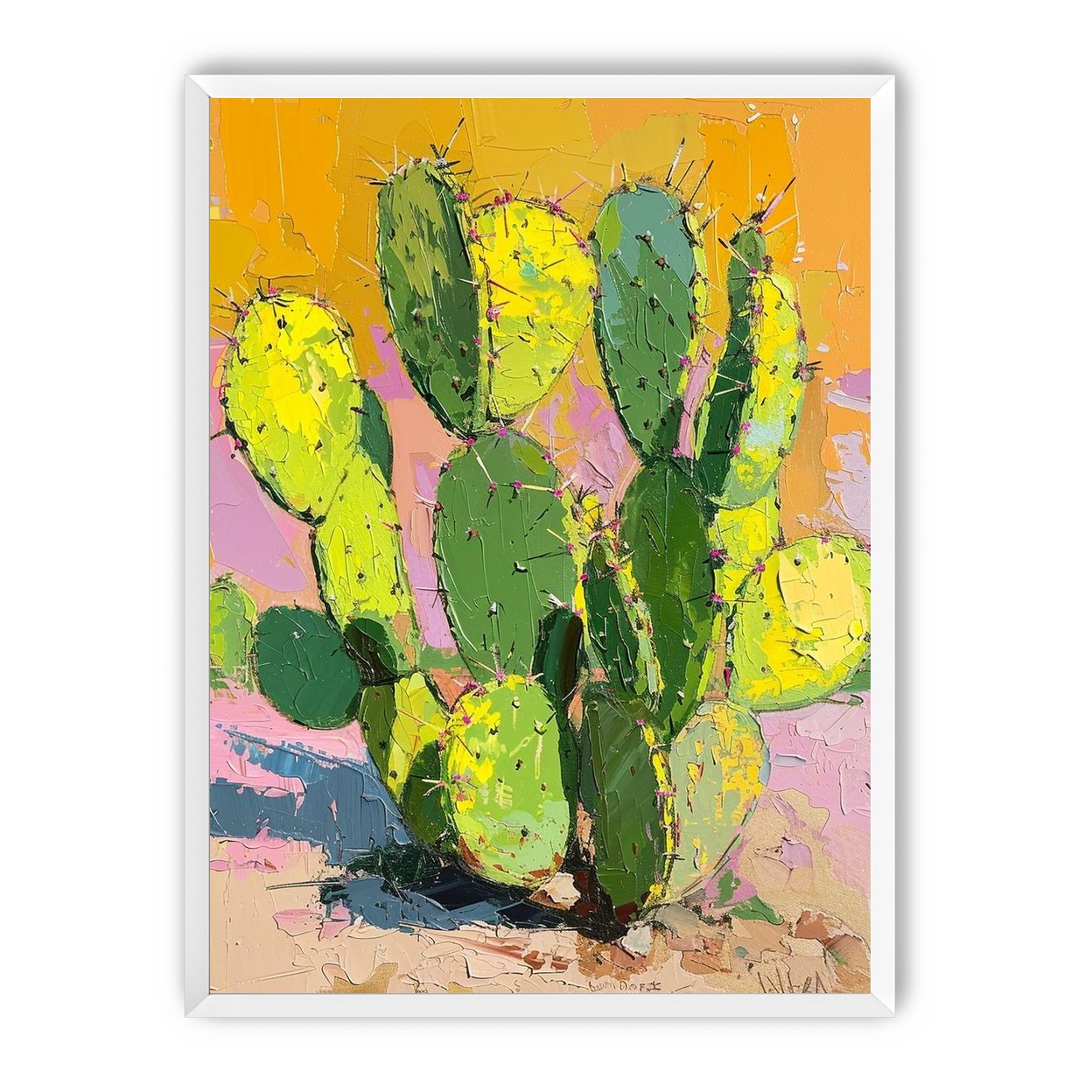 Thick paint on cactus pads