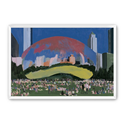 Crowd beneath the curved pavilion