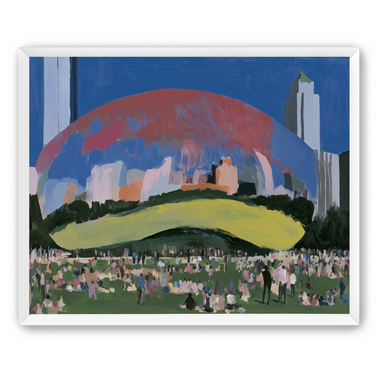 Crowd beneath the curved pavilion