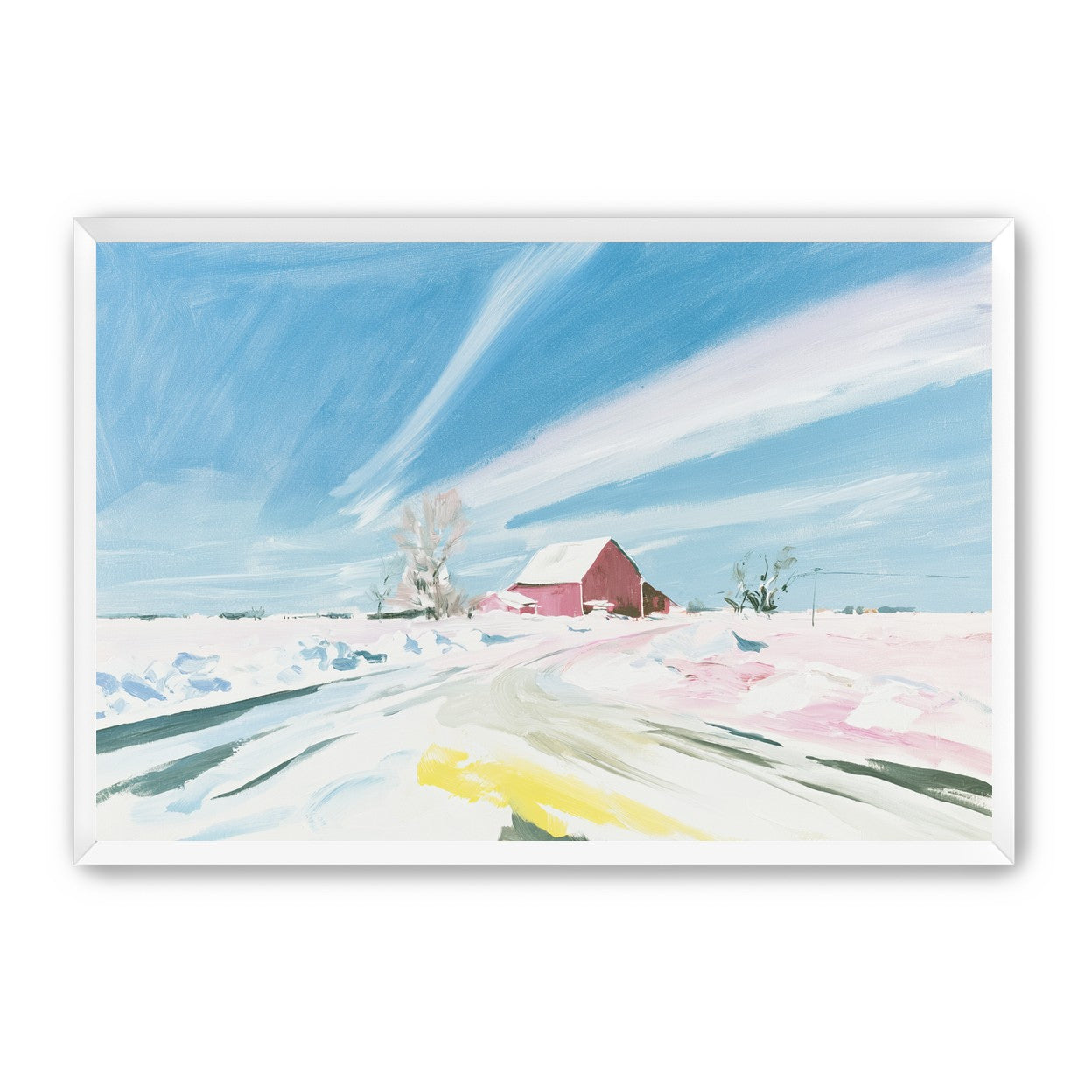 White sky over red barn