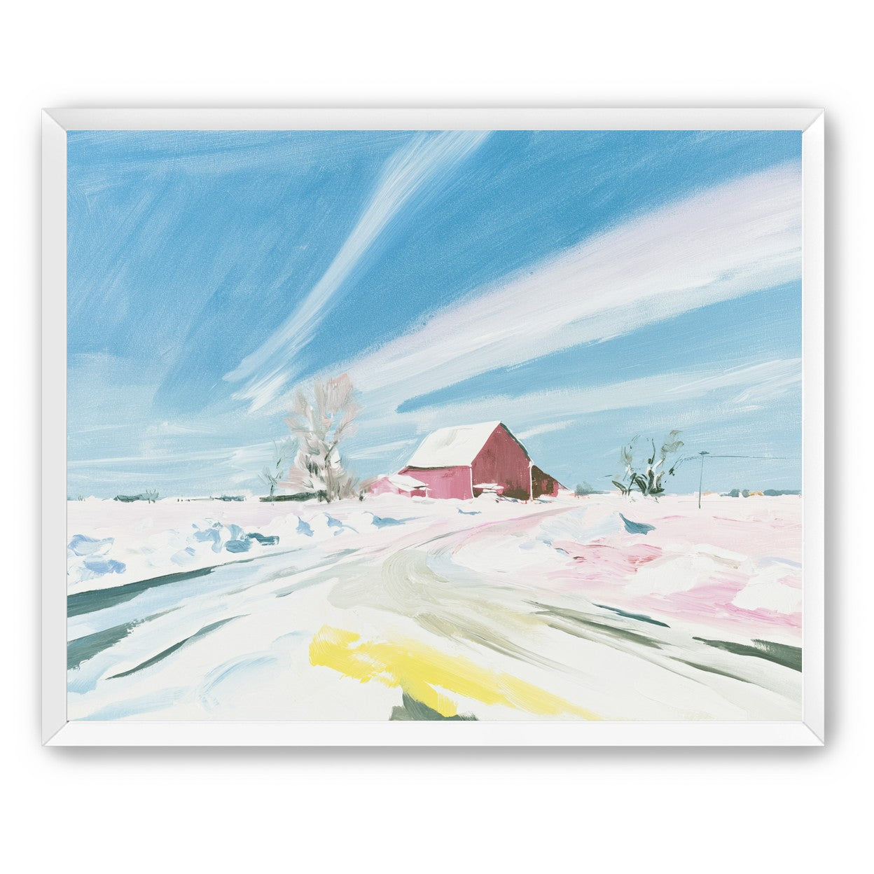 White sky over red barn