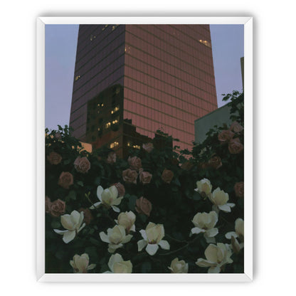 Pink tower above magnolias