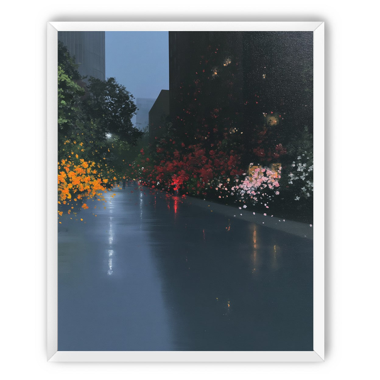 Rainlight on the flowered street