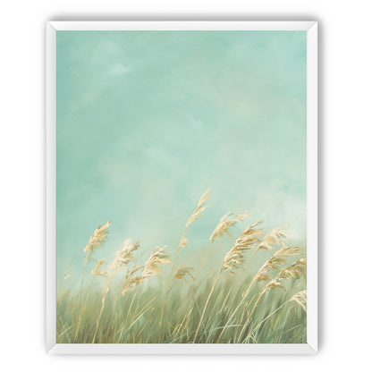 Turquoise sky over pale grass
